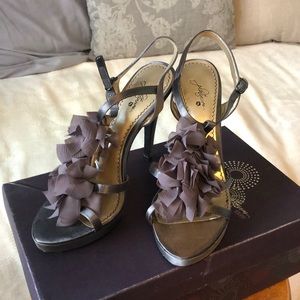 Grey Satin Strapped heel